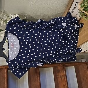 Vineyard Vines Blue White Diamond Flutter Sleeves Shirt Top